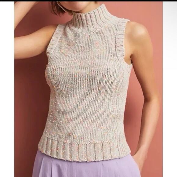 Anthropologie sleeveless tan sweat with rainbow speckles- brea mock neck sweater - Picture 6 of 6